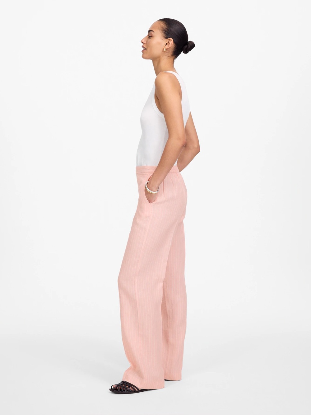 Madewell Easy Pull-on Pants in 100% Linen, Pink, Size M - Picture 3 of 11
